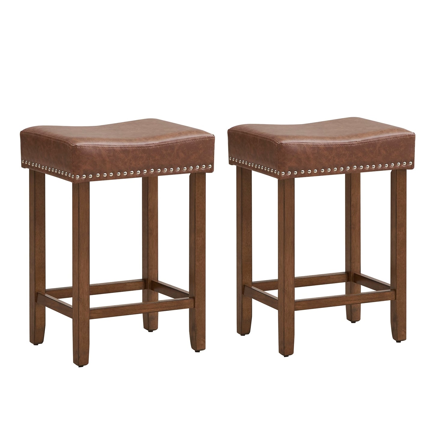 2 PIECE SET, 24 Inch Upholstered PU Leather Bar Stools Set of 2-Brown