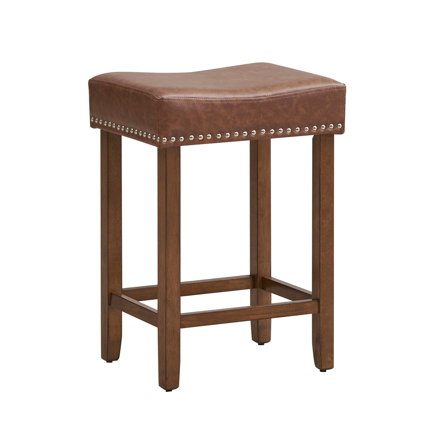 2 PIECE SET, 24 Inch Upholstered PU Leather Bar Stools Set of 2-Brown