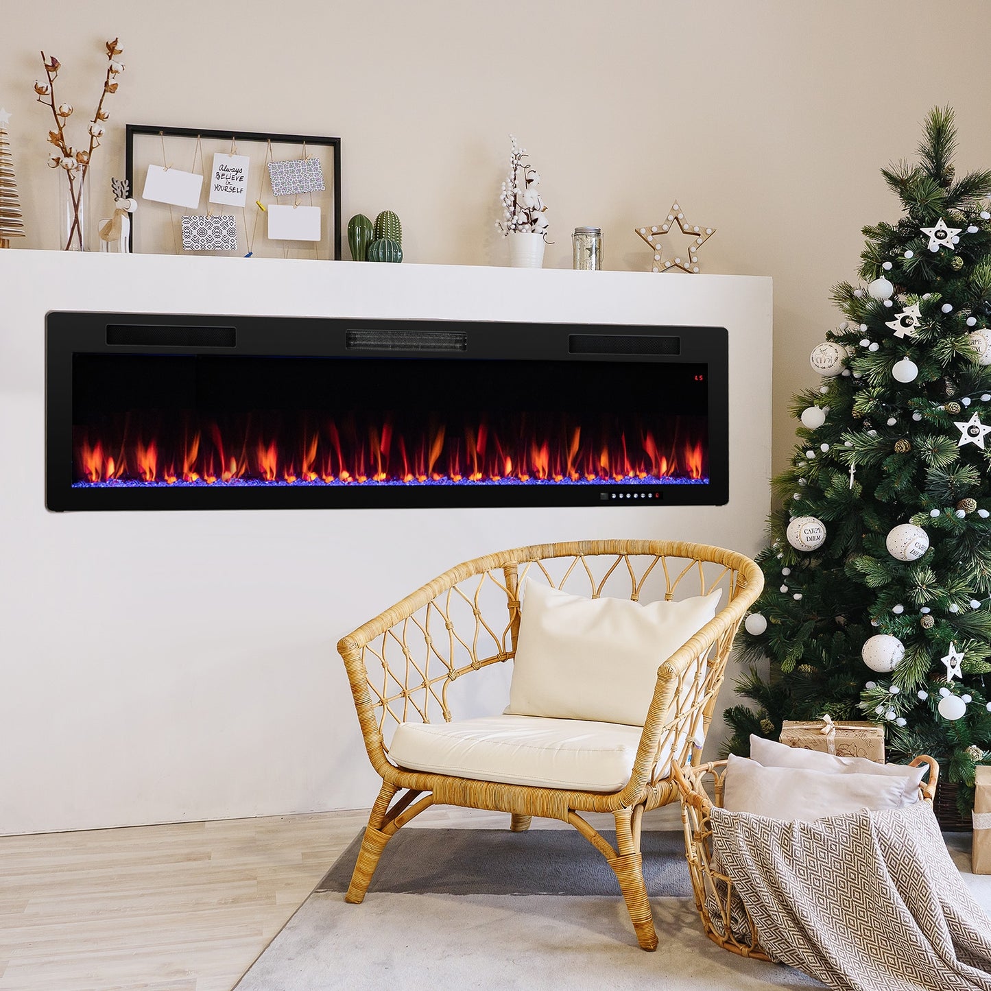Electric Fireplace 60 Inches Recessed and Wall Mounted with cleat mount-60 inches