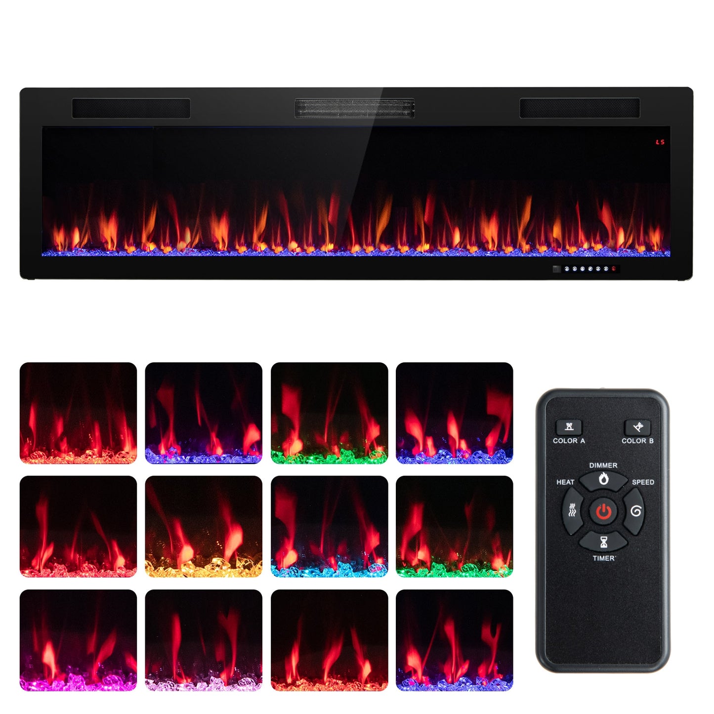 Electric Fireplace 60 Inches Recessed and Wall Mounted with cleat mount-60 inches