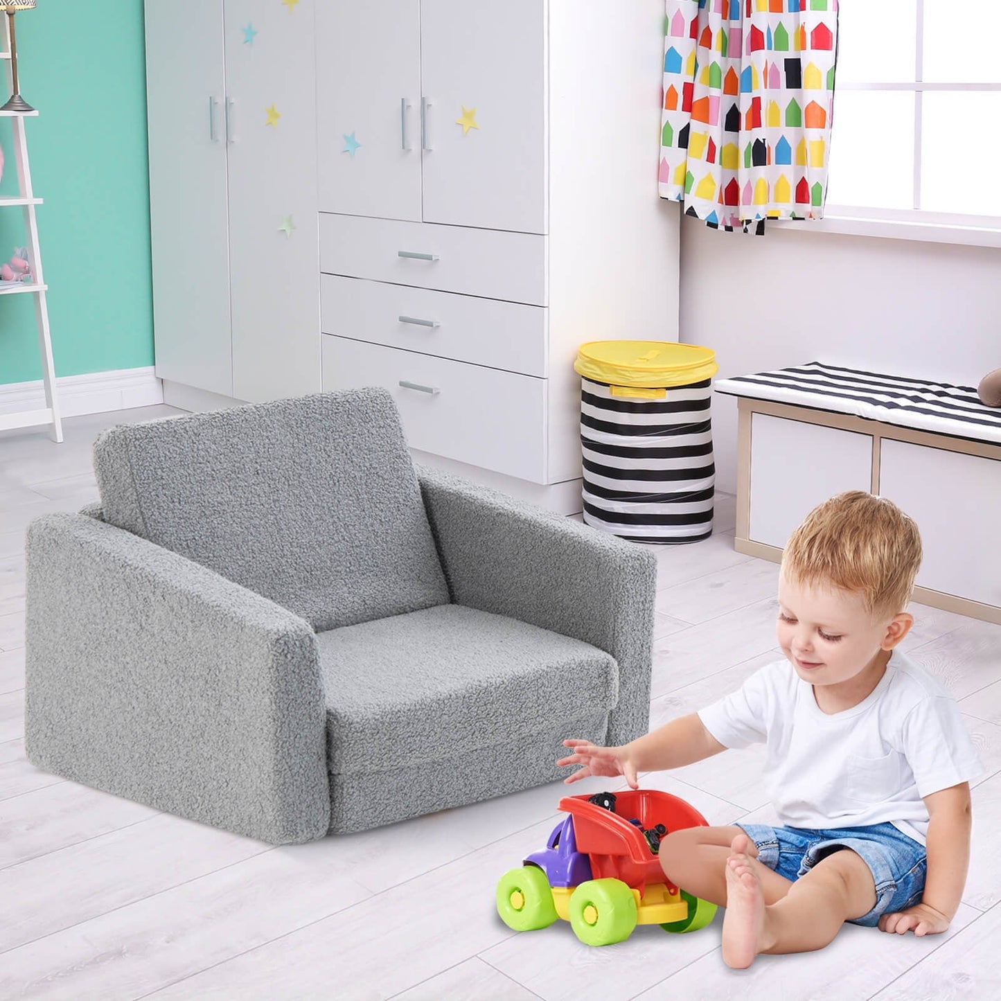 2-in-1 Toddler Fold out Couch, Grey
