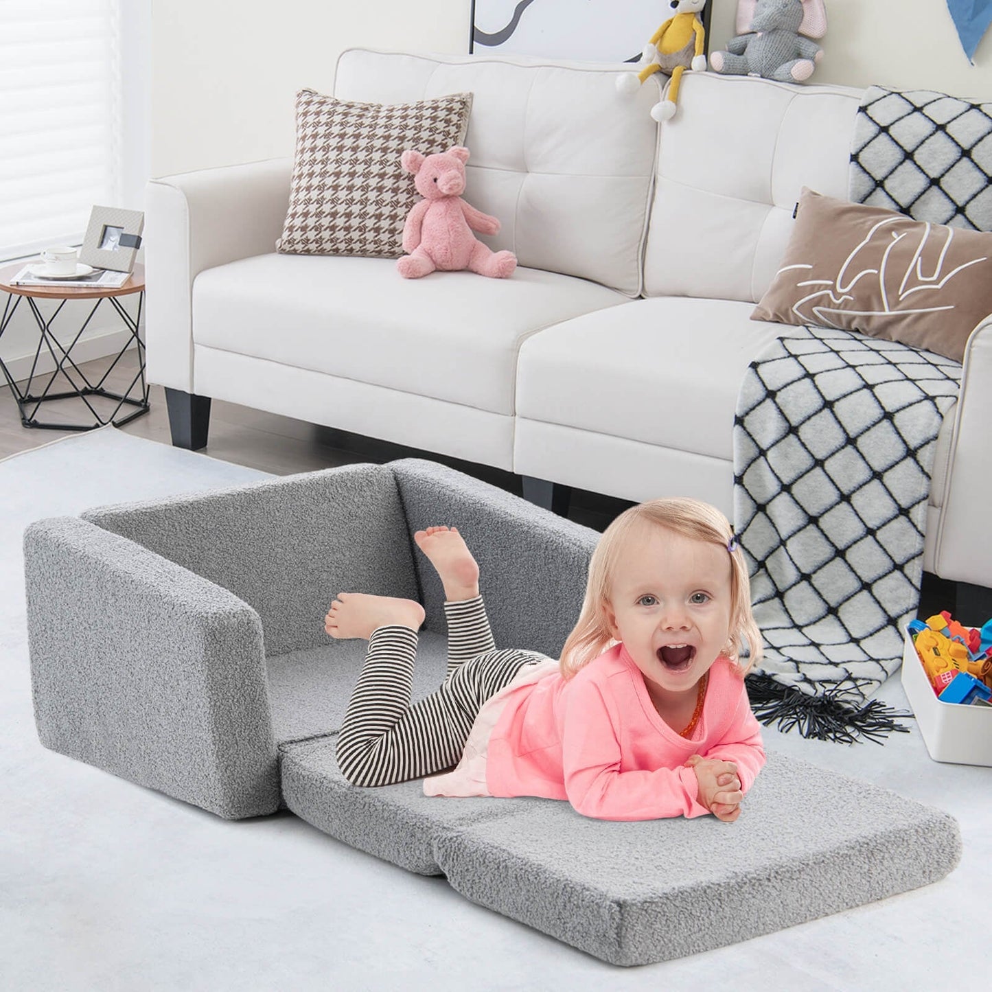 2-in-1 Toddler Fold out Couch, Grey
