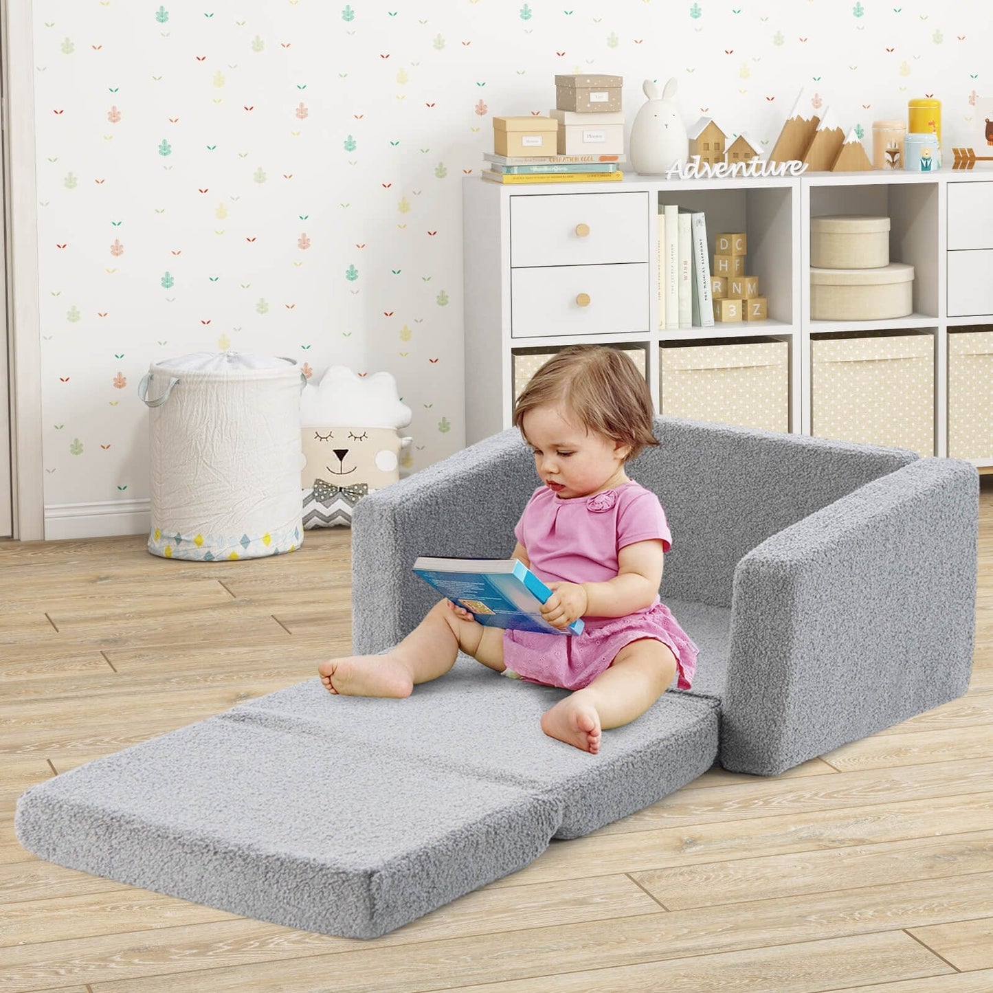 2-in-1 Toddler Fold out Couch, Grey