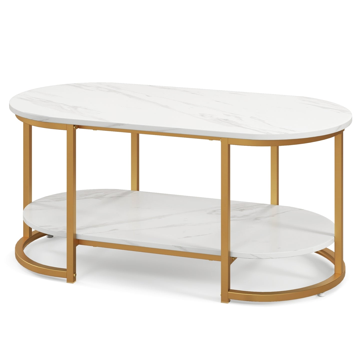 Marble Coffee Table with Open Storage Shelf-White - Fully Assembled