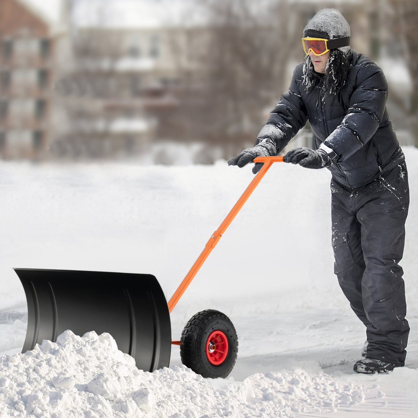 29 Inches Snow Pusher for Driveway-Orange (Assembled)