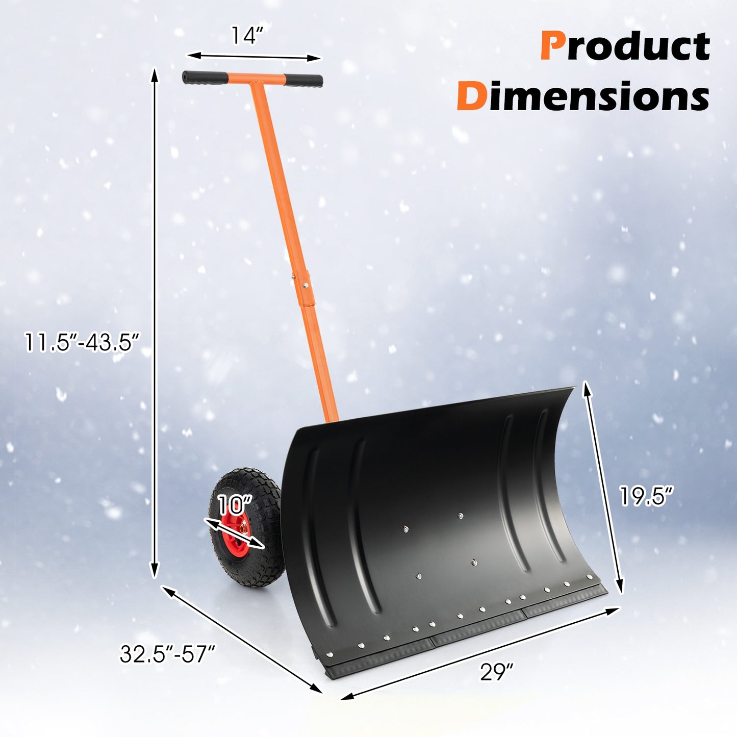 29 Inches Snow Pusher for Driveway-Orange (Assembled)