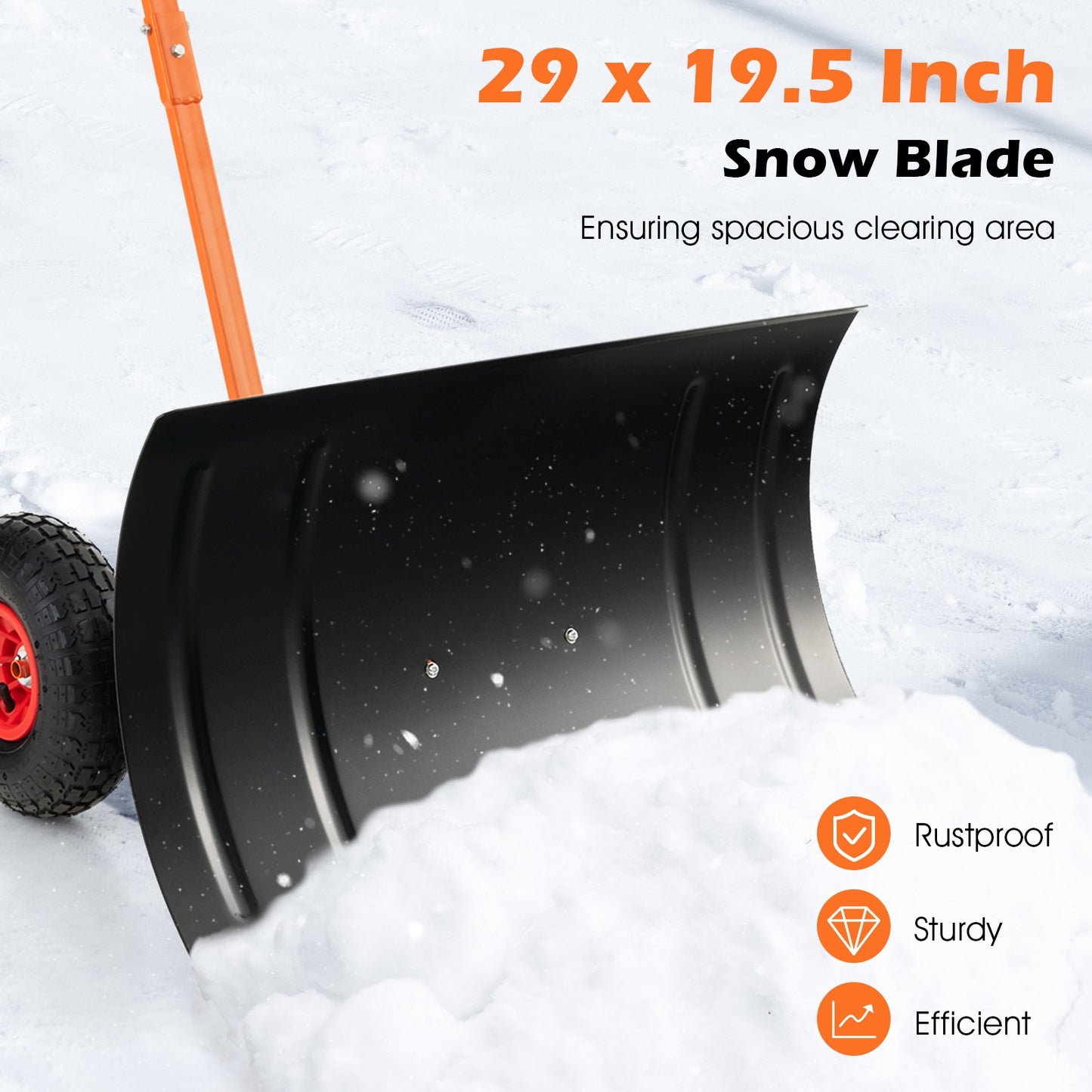 29 Inches Snow Pusher for Driveway-Orange (Assembled)
