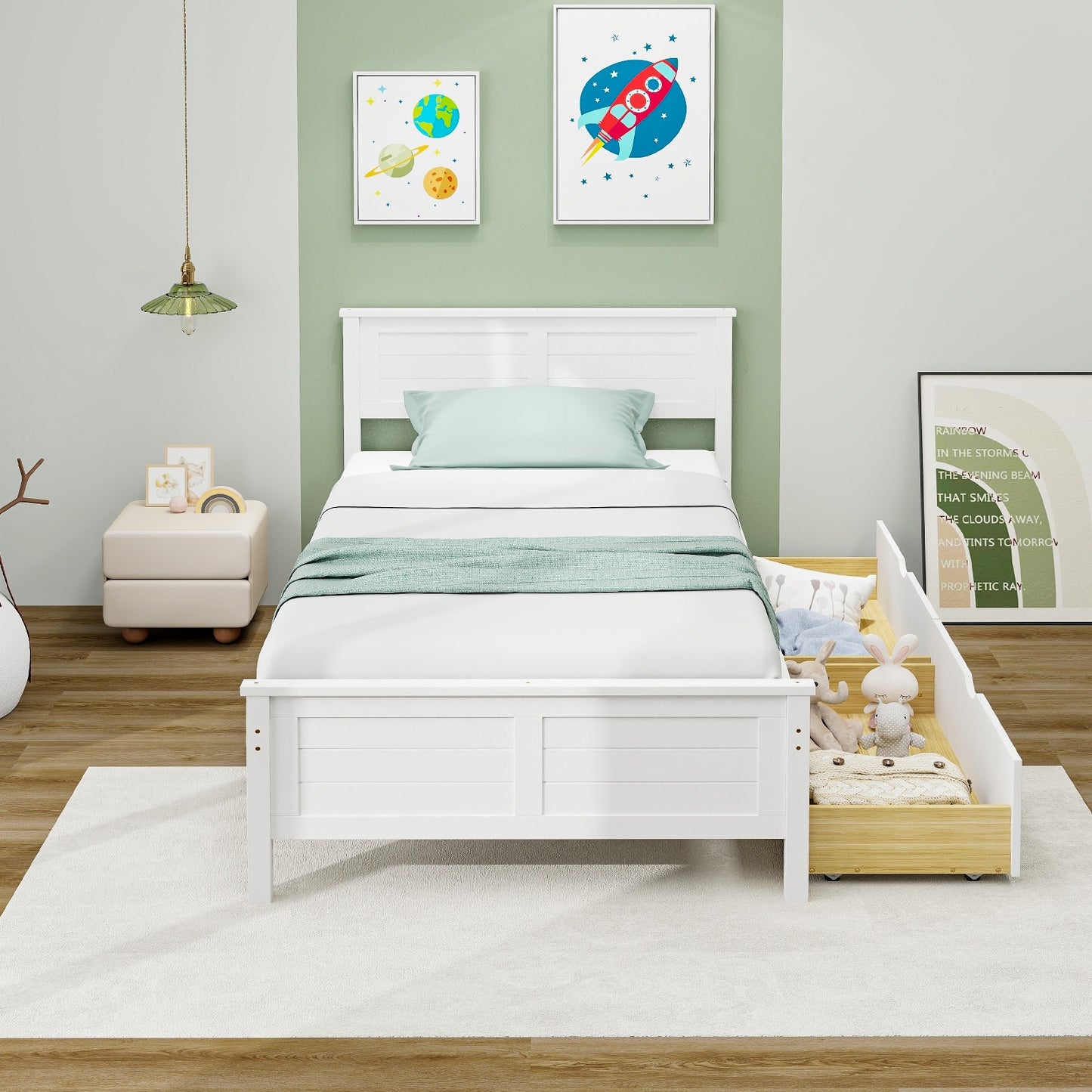 SPECIAL - Twin Size Bed Frame with Storage Drawers-White (1 Box, unassembled)