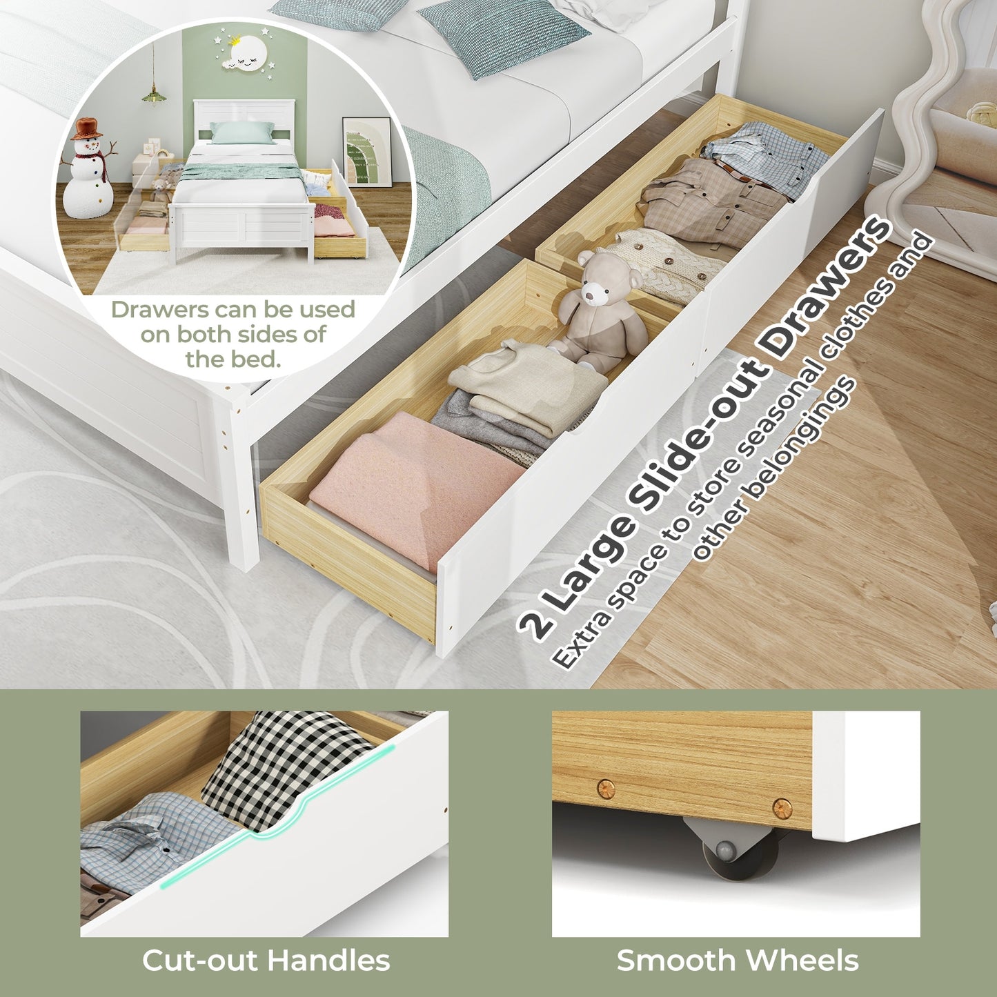 SPECIAL - Twin Size Bed Frame with Storage Drawers-White (1 Box, unassembled)