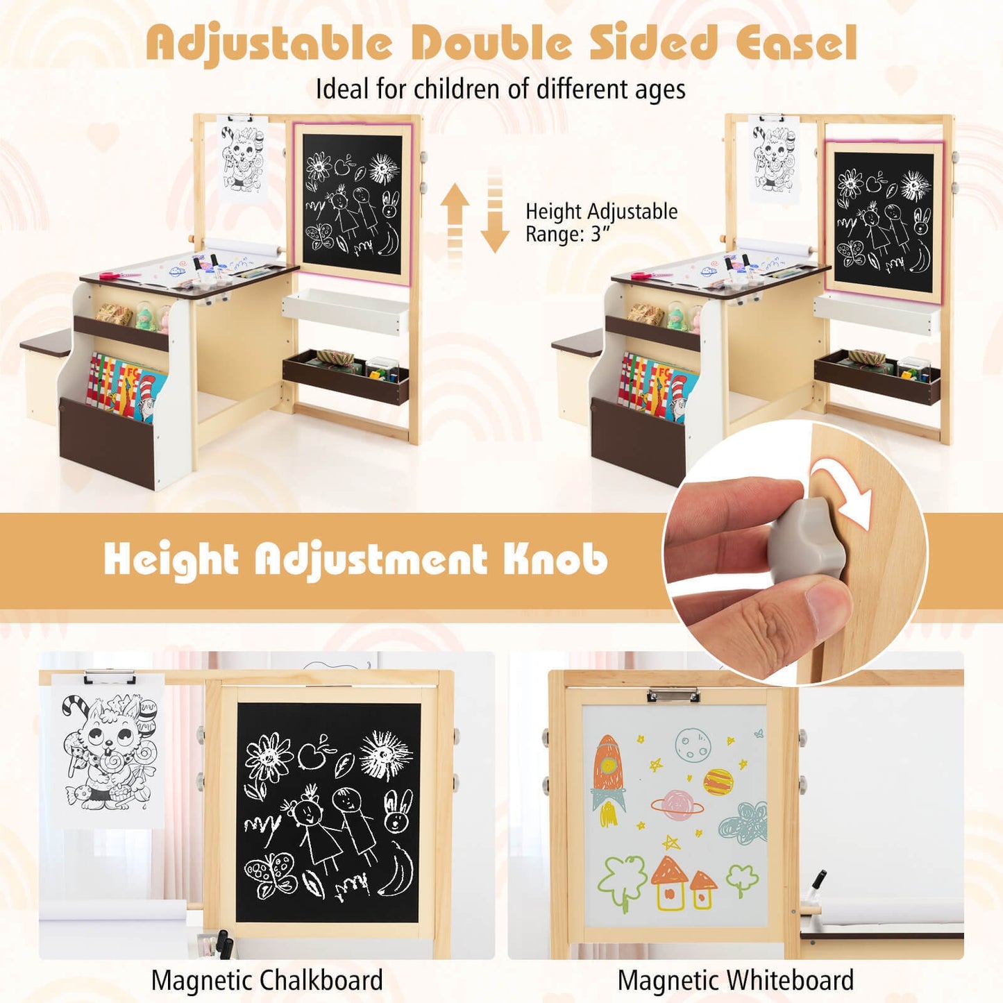 Kids Art Center Wooden Table Bench Set-Brown, Special, 1 box, unassembled