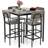 5-Piece Counter-Height Dining Bar Table Set with 4 Bar Chairs-Gray