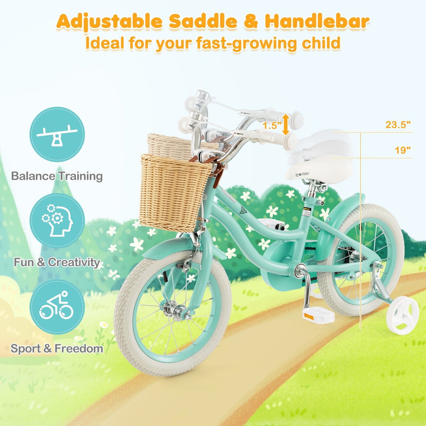 14-Inch Kids Bike with Training Wheels, Special, missing basket, slight marks from shipping, new