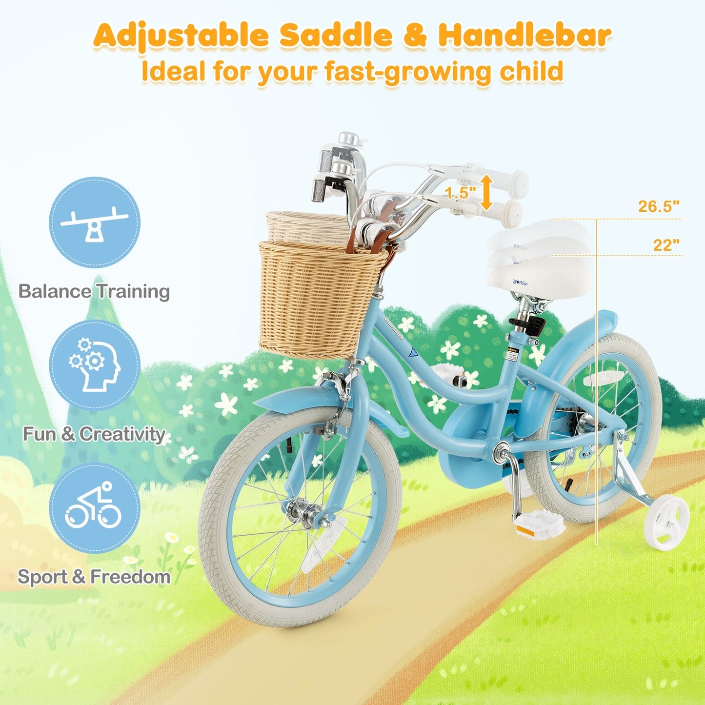 16-Inch Kids Bike with Training Wheels and Adjustable Handlebar Seat-Blue (Copy)
