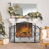 59.5 x 32.5 Inch Fireplace Screen with Floral Pattern-Black  (1 Box)