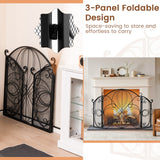 59.5 x 32.5 Inch Fireplace Screen with Floral Pattern-Black  (1 Box)