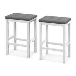 2 PIECE, 24" Bar Stools with Padded Seat Footrest and Rubber Wood Frame-White