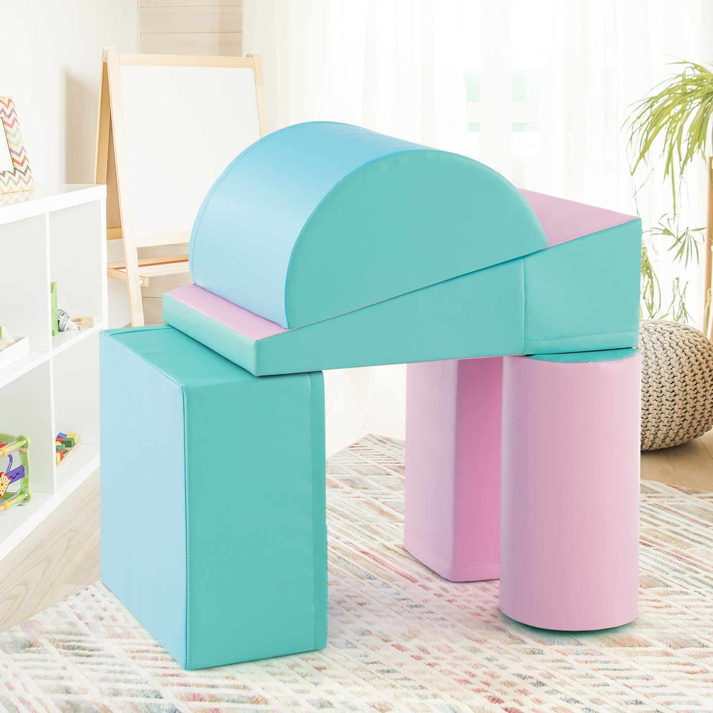 5-Piece Kids Climb and Crawl Activity Playset-Green/blue/pink