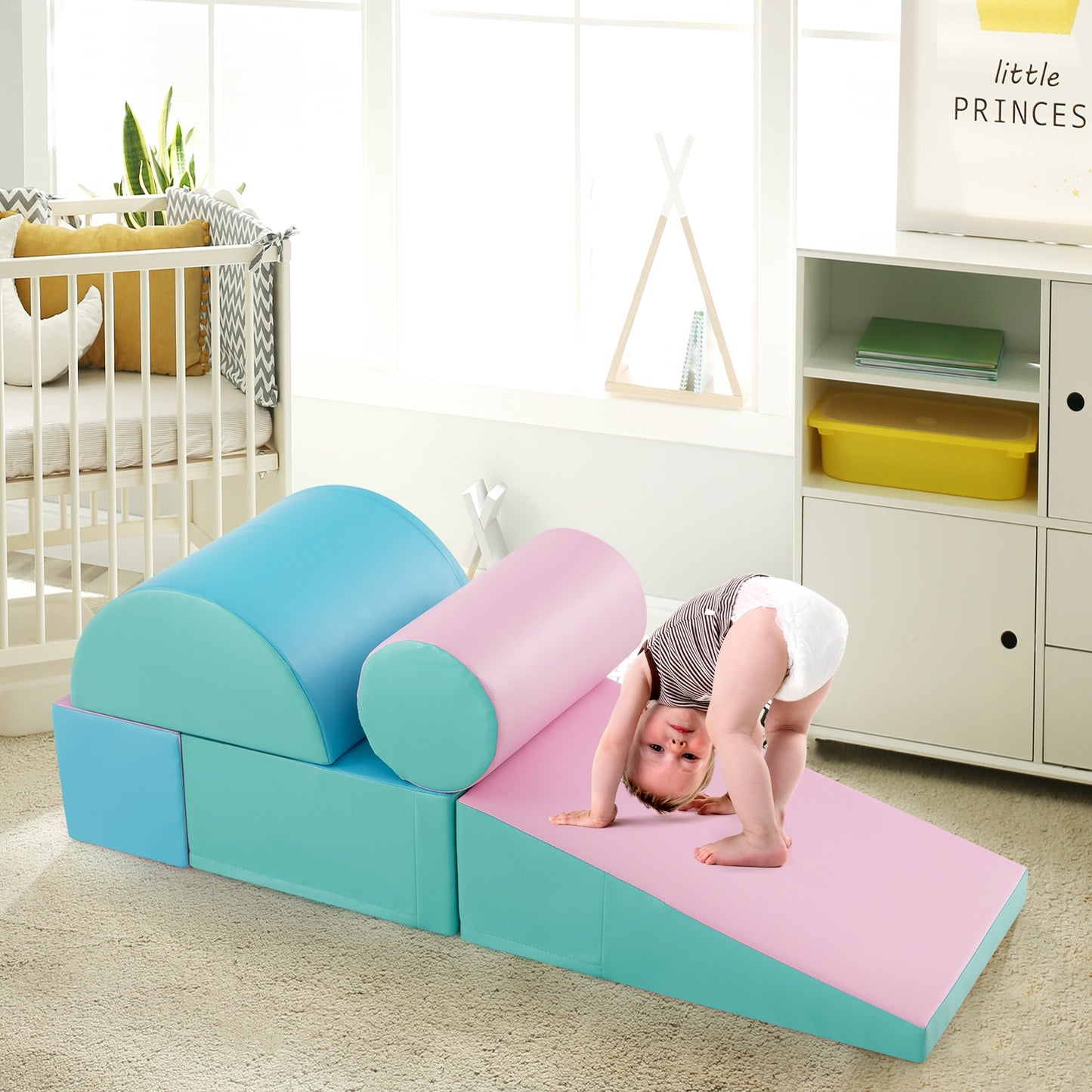 5-Piece Kids Climb and Crawl Activity Playset-Green/blue/pink