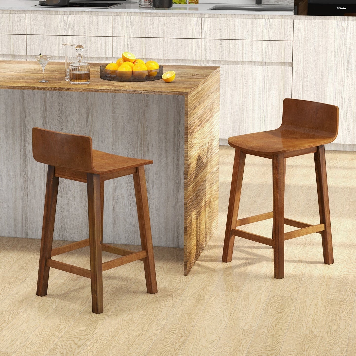 24.5``Wood Bar Stools Set of 2 with Solid Back and Sea, Assembled