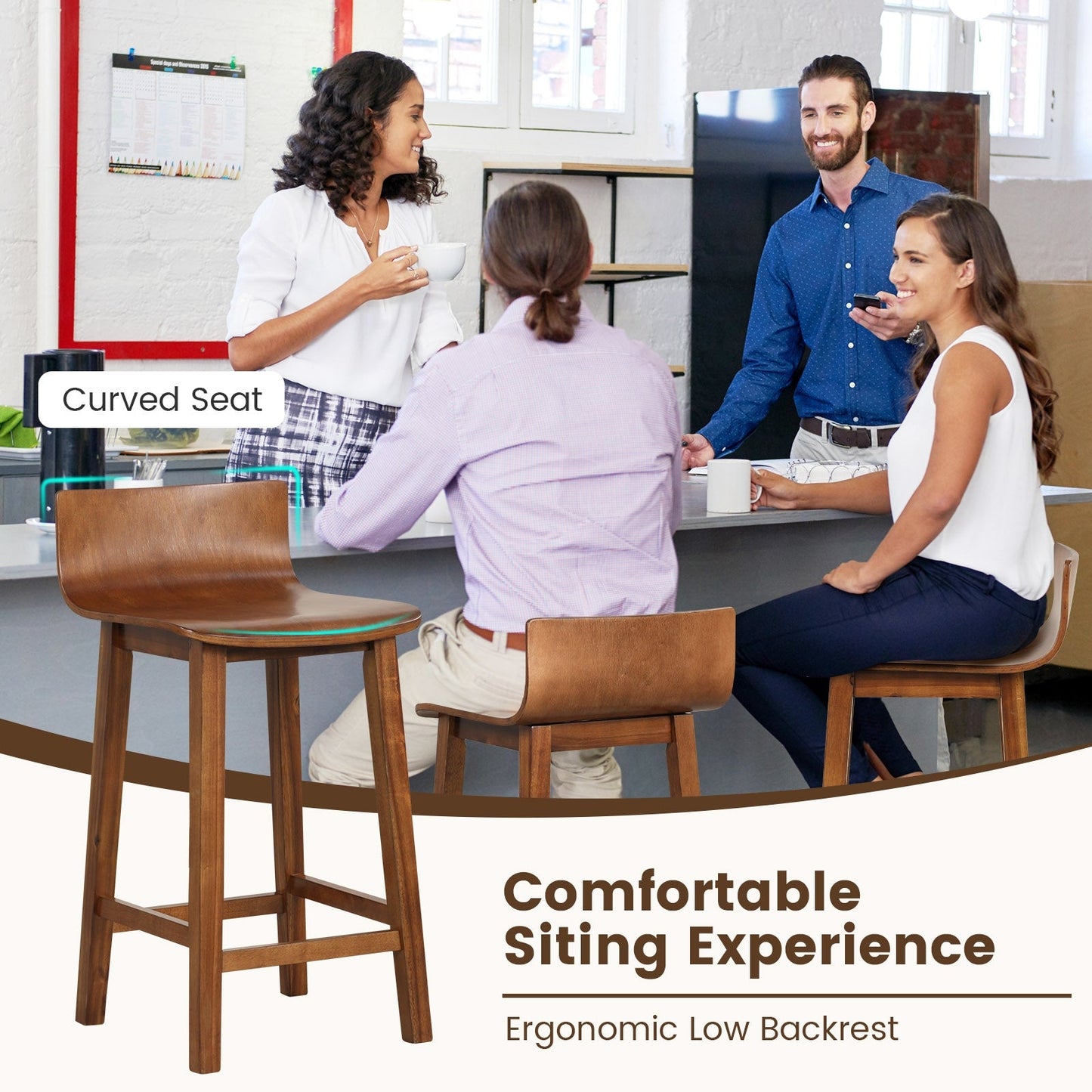 24.5``Wood Bar Stools Set of 2 with Solid Back and Sea, Assembled