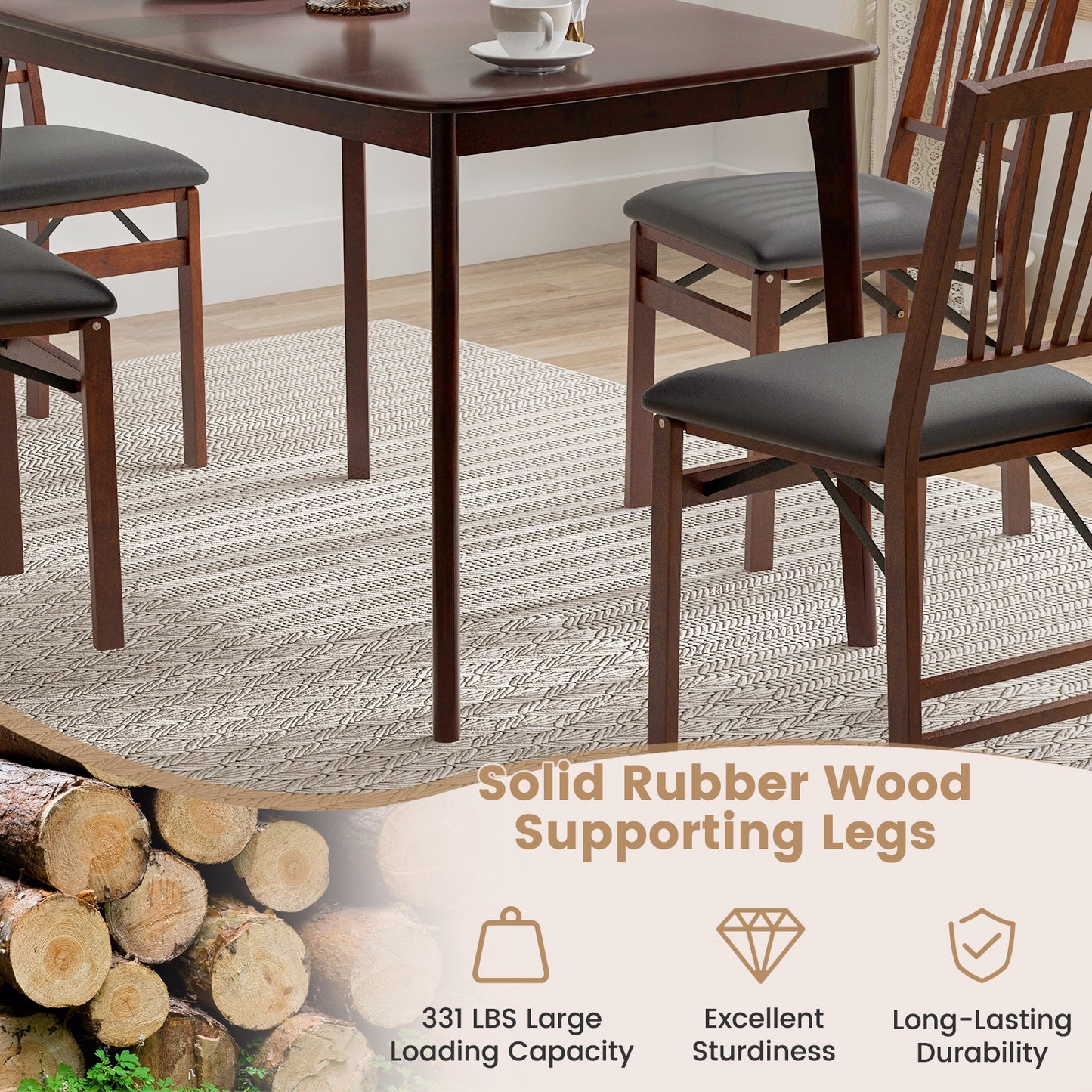 48 Inch Solid Wood Dining Table with Rubber Wood Supporting Legs - Espresso