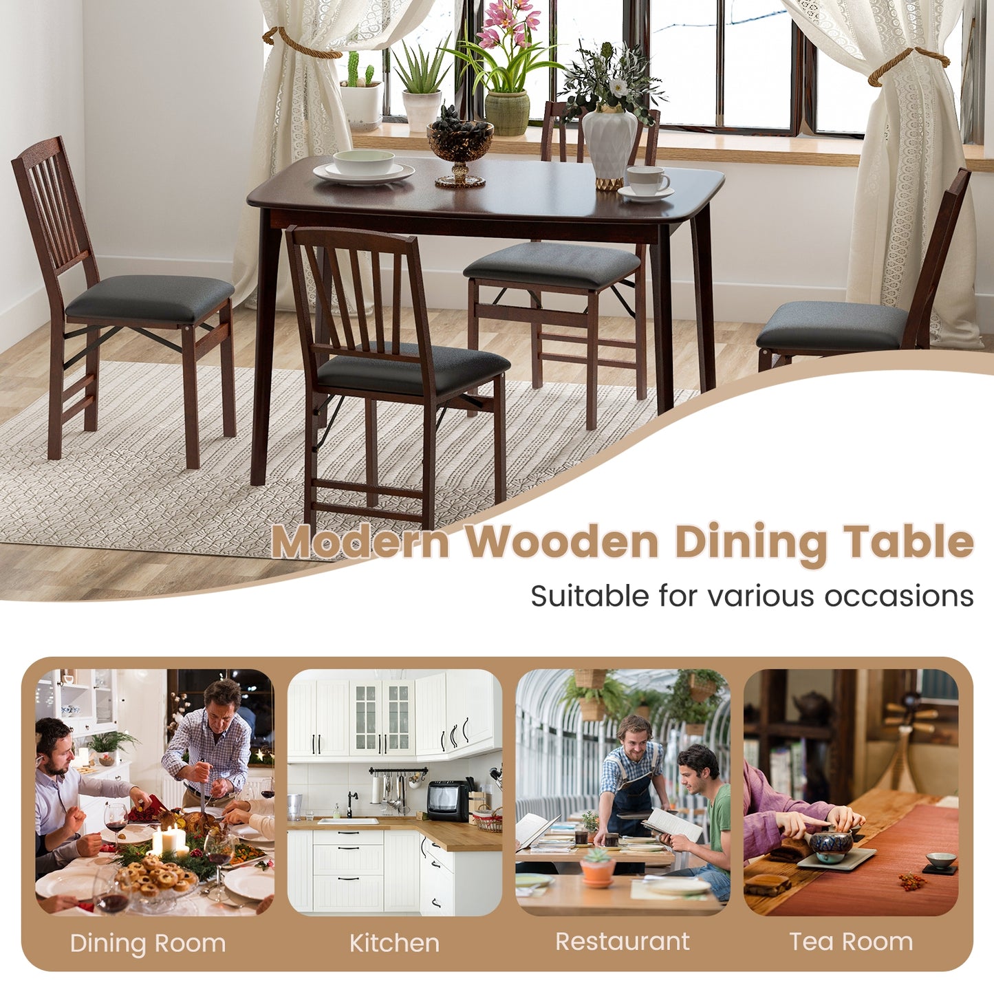 48 Inch Solid Wood Dining Table with Rubber Wood Supporting Legs - Espresso