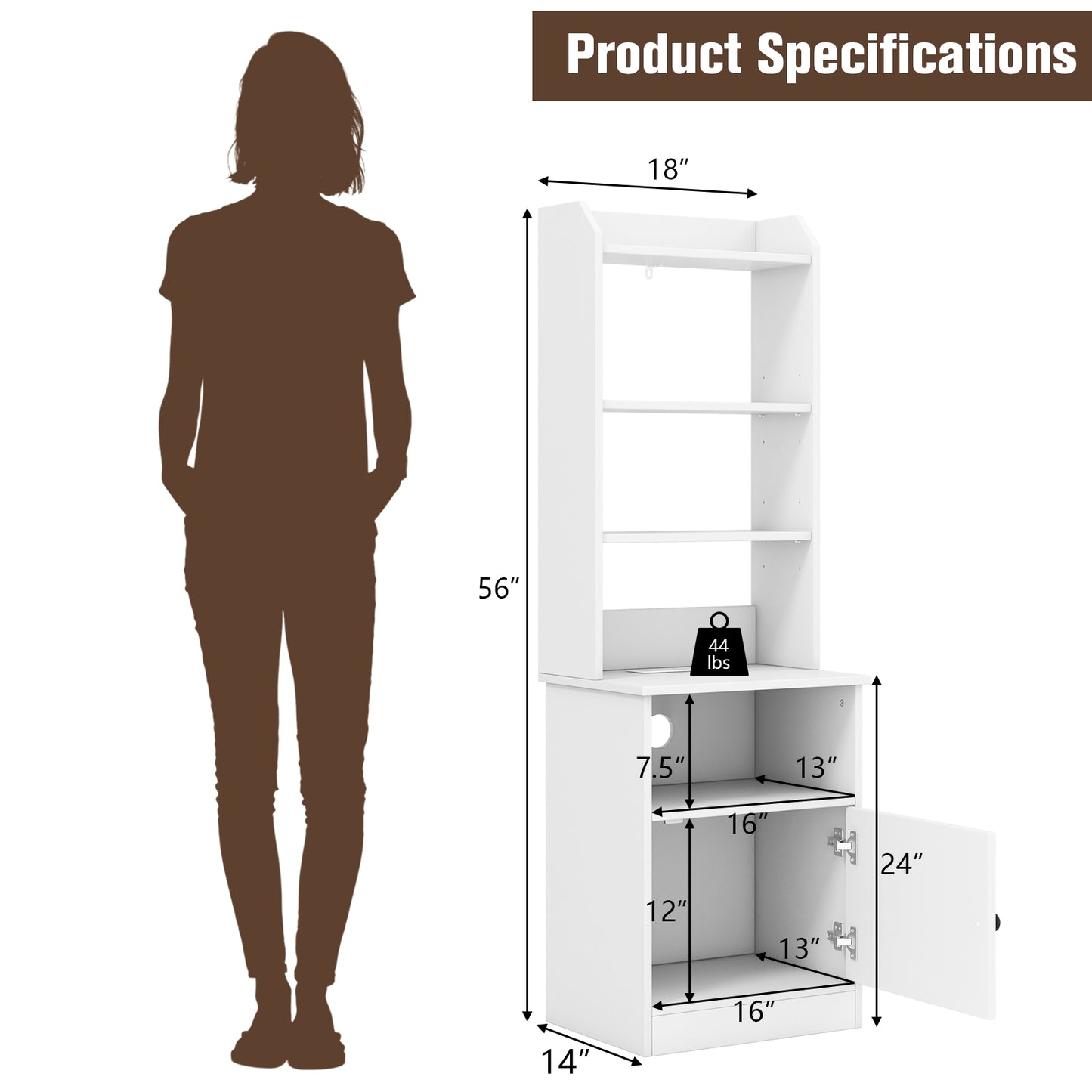 Bedside Tables Tall Nightstands with 5 Open Shelf and Cabinet-White *fully assembled*