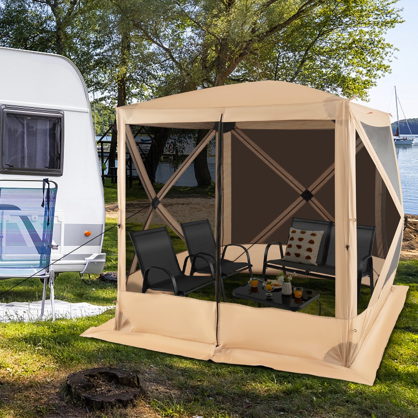 6.7 x 6.7 Feet Pop Up Gazebo with Netting and Carry Bag-Coffee (Customer Return)