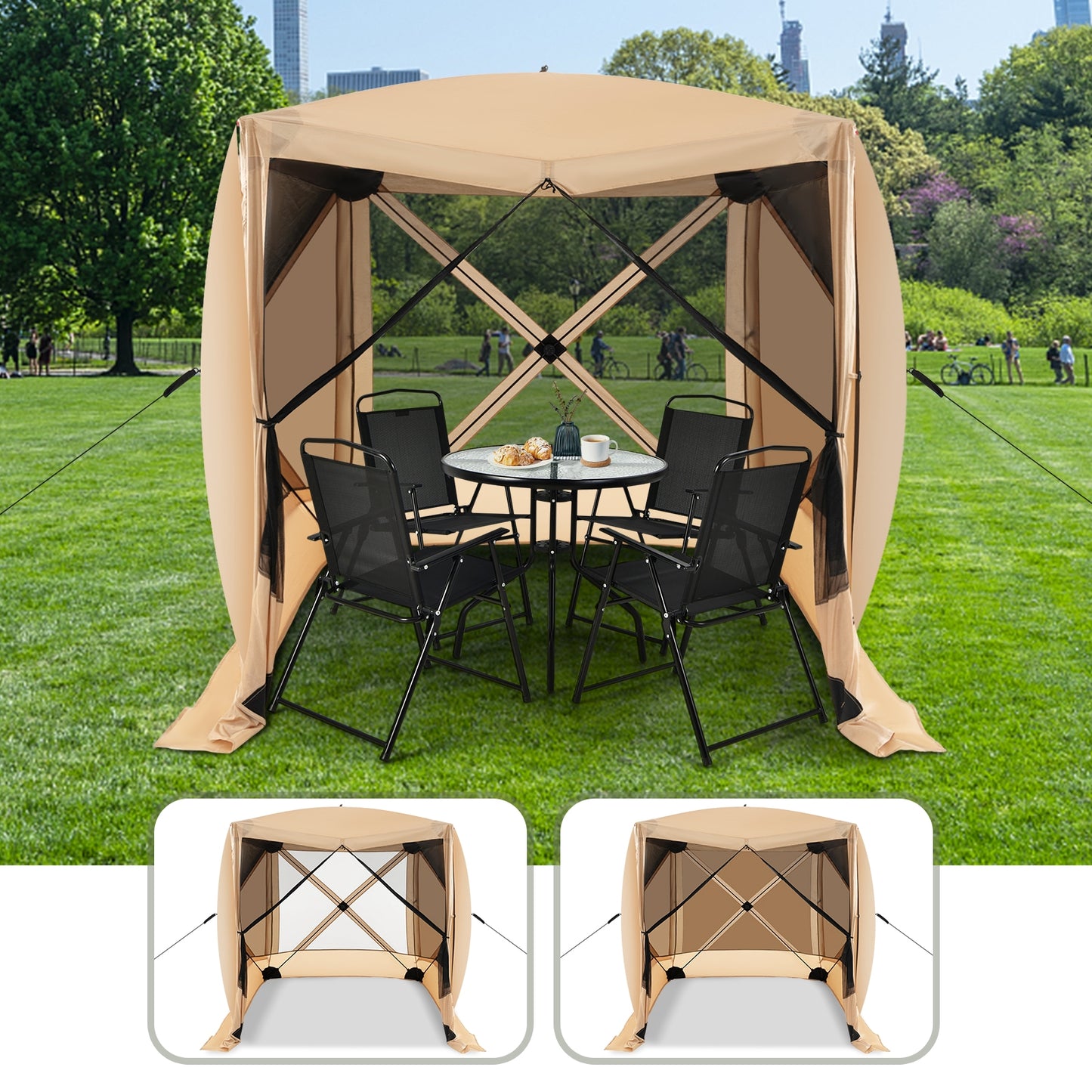 6.7 x 6.7 Feet Pop Up Gazebo with Netting and Carry Bag-Coffee (Customer Return)