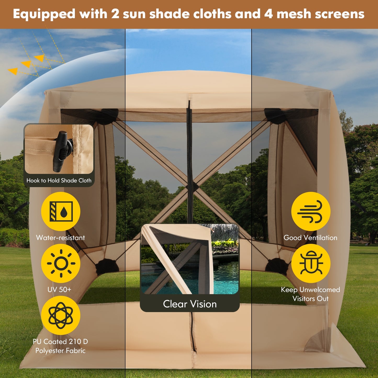 6.7 x 6.7 Feet Pop Up Gazebo with Netting and Carry Bag-Coffee (Customer Return)