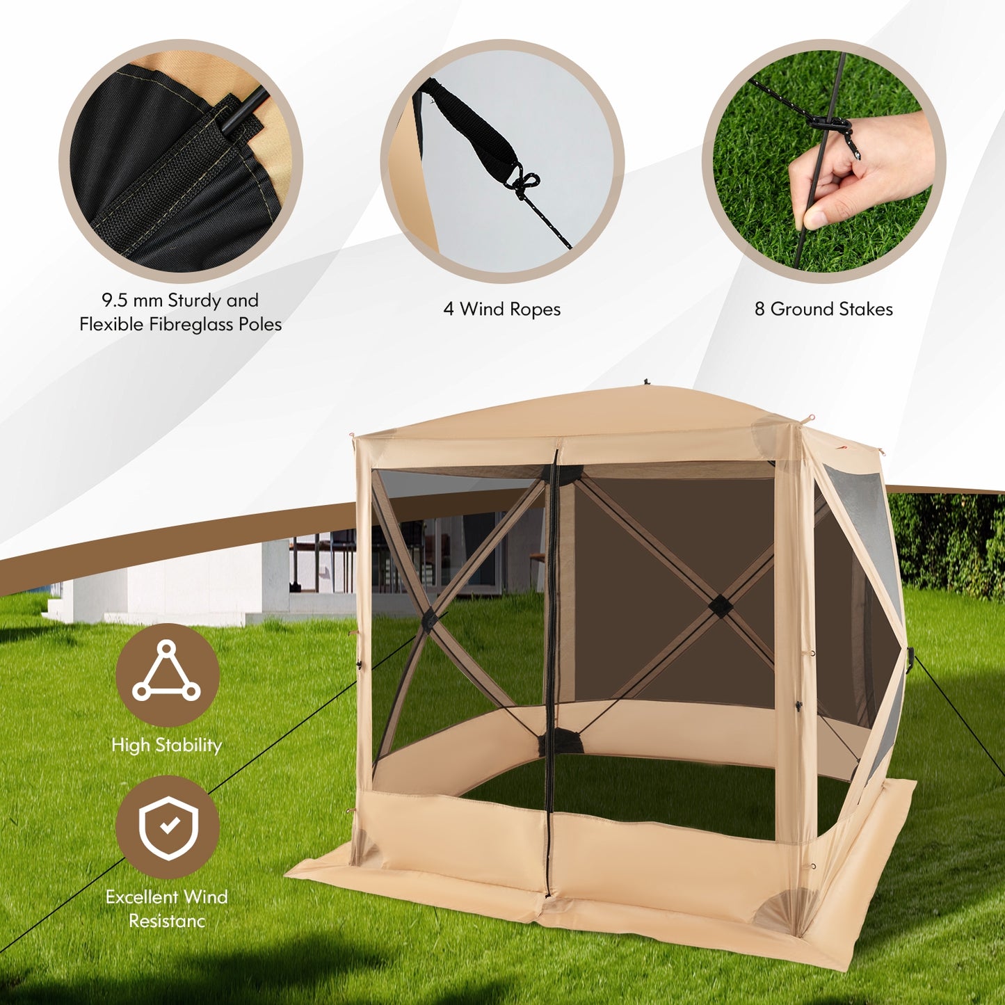 6.7 x 6.7 Feet Pop Up Gazebo with Netting and Carry Bag-Coffee (Customer Return)