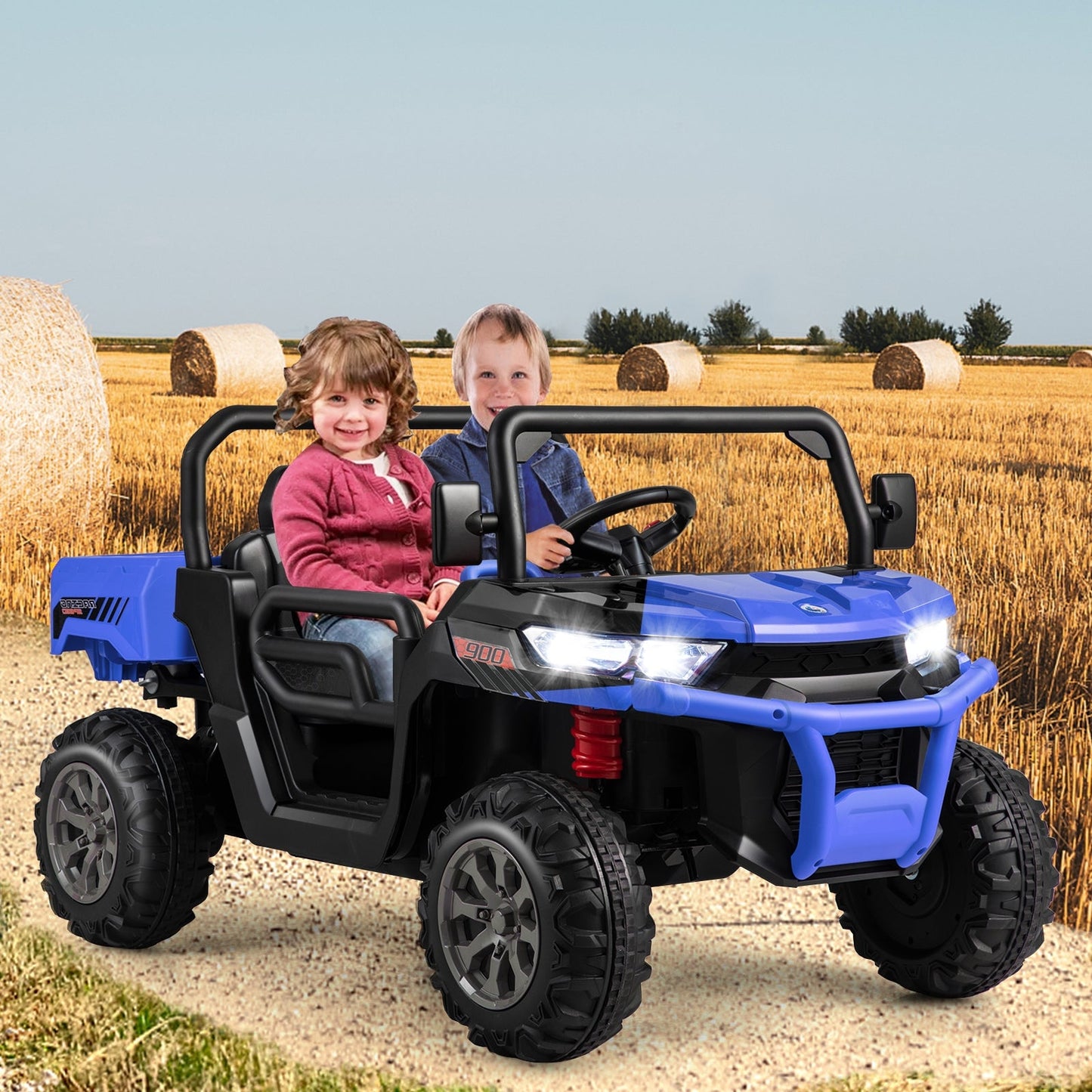 24V Ride on Dump Truck with Remote Control, Power Dump-Blue, Fully Assembled