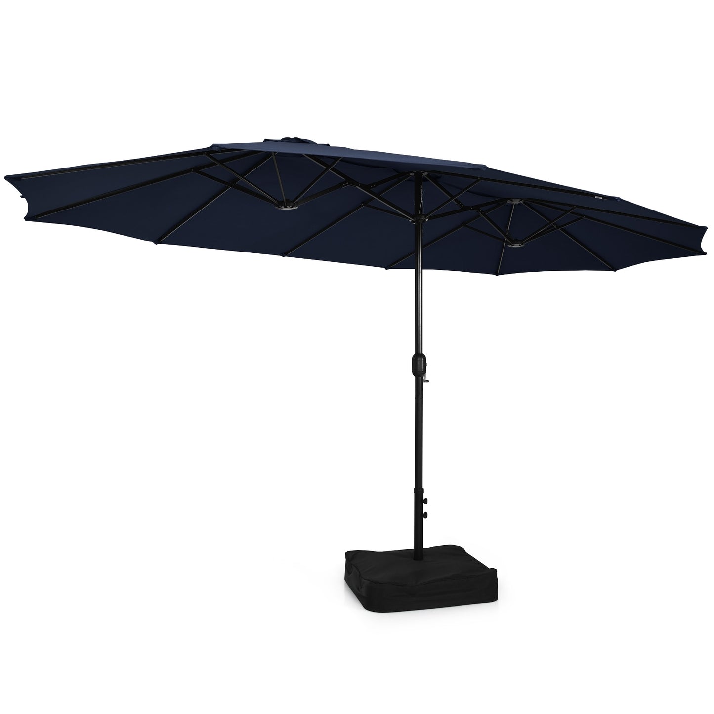 15 Feet Double-Sided Twin Patio Umbrella with Crank and Base-Navy, 1 box, unassembled