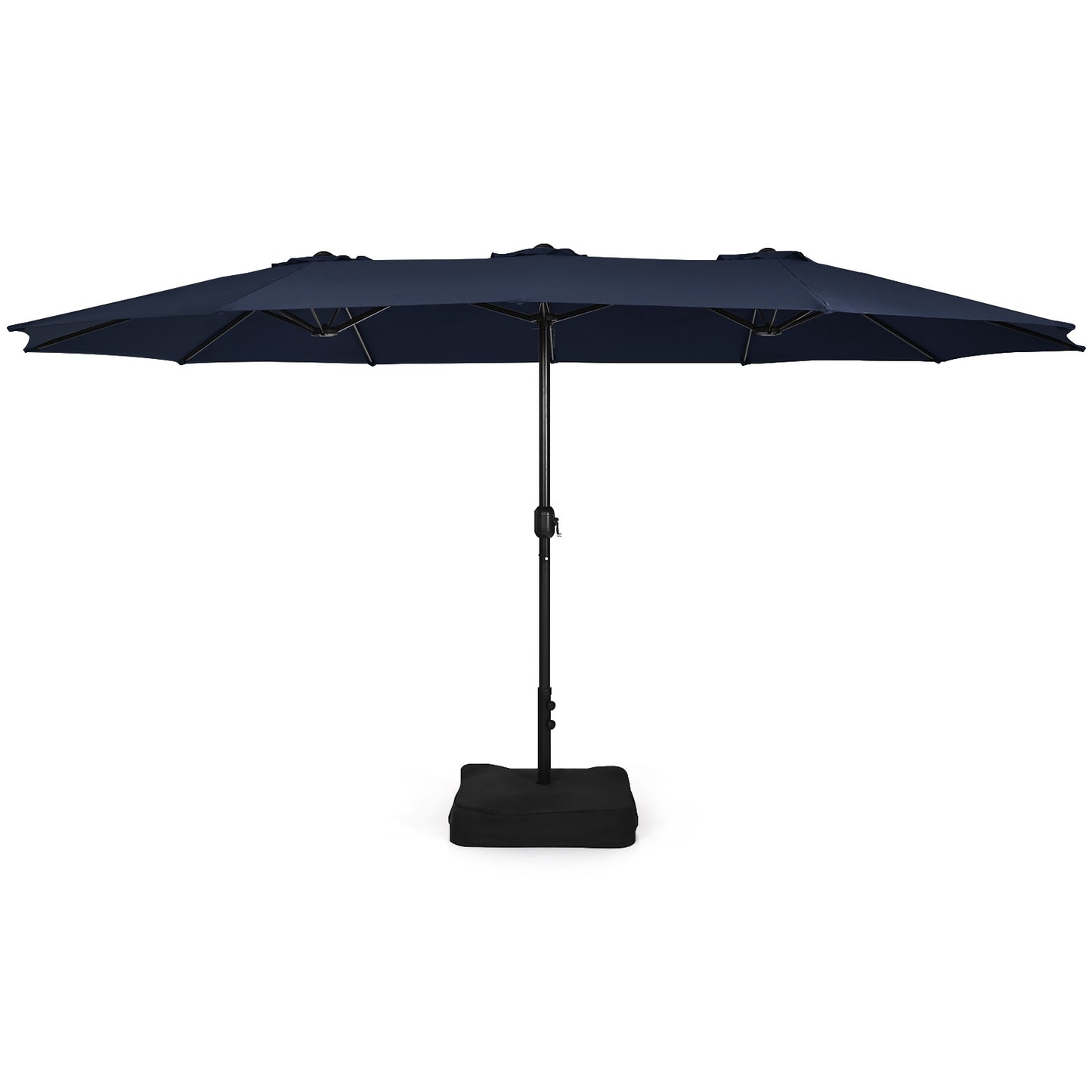15 Feet Double-Sided Twin Patio Umbrella with Crank and Base-Navy, 1 box, unassembled