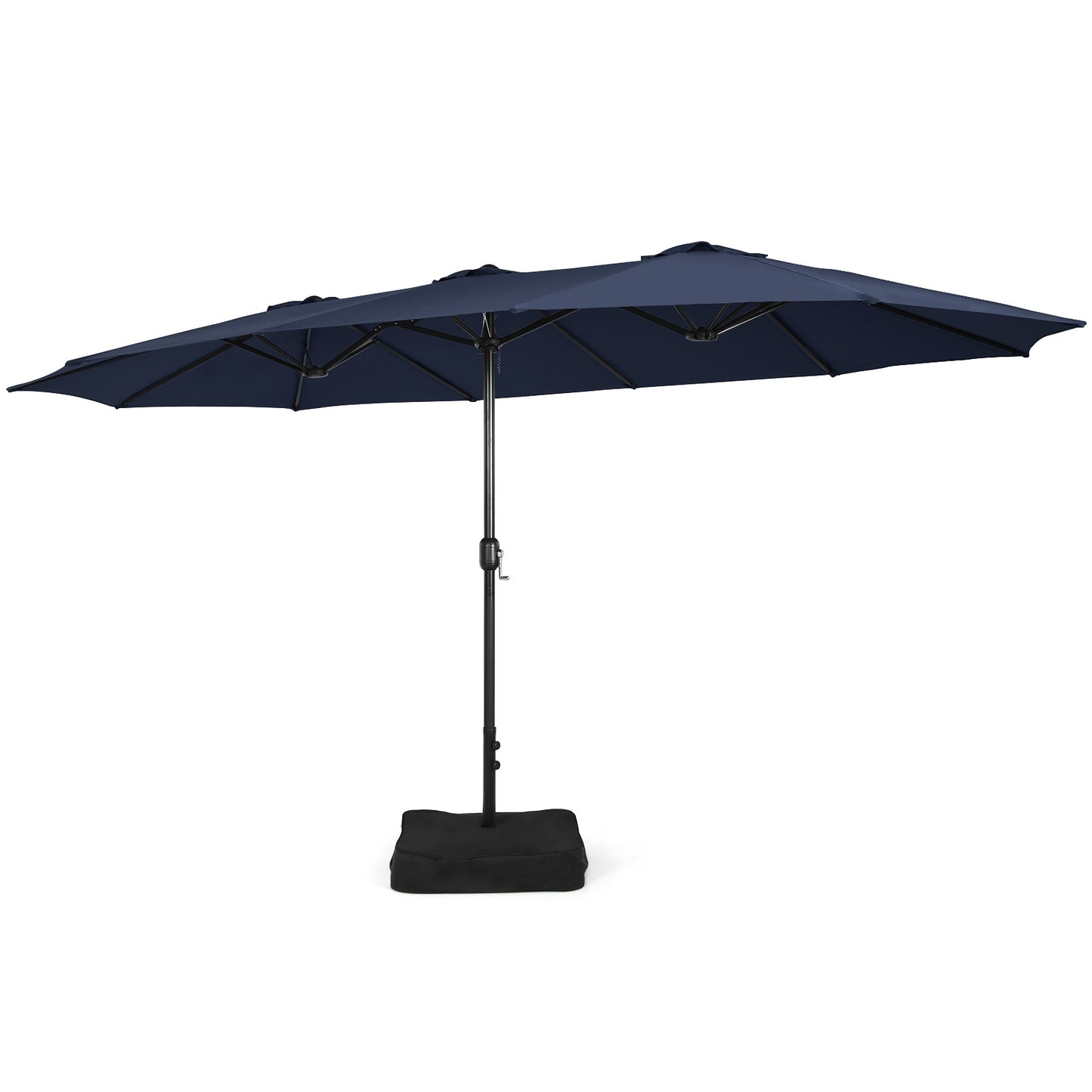 15 Feet Double-Sided Twin Patio Umbrella with Crank and Base-Navy, 1 box, unassembled