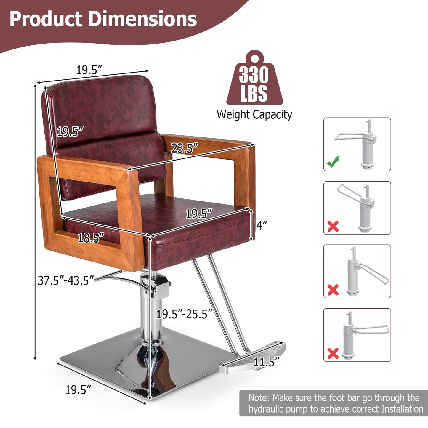 Hydraulic Barber Salon Chair -Red (assembled) Scratch & Dent