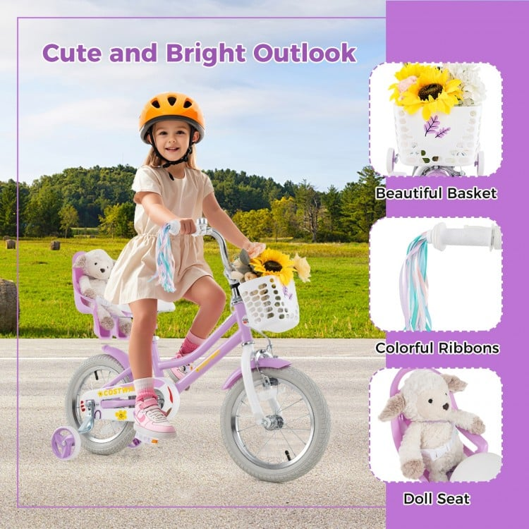 SPECIAL, 14`` Bicycle with Training Wheels and Basket for Boys and Girls Age 3-9 Years, assembled