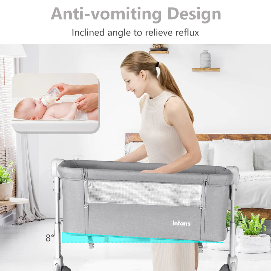 INFANS 3 in 1 Baby Bassinet, Folding Bedside Sleeper Crib with Mattress Pad, Height Angle Adjustable