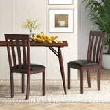 Dining Chair Set of 2 Upholstered Wooden Kitchen Chairs with Padded Seat and Rubber Wood Frame-Espresso