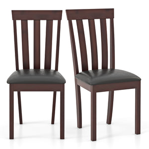 Dining Chair Set of 2 Upholstered Wooden Kitchen Chairs with Padded Seat and Rubber Wood Frame-Espresso