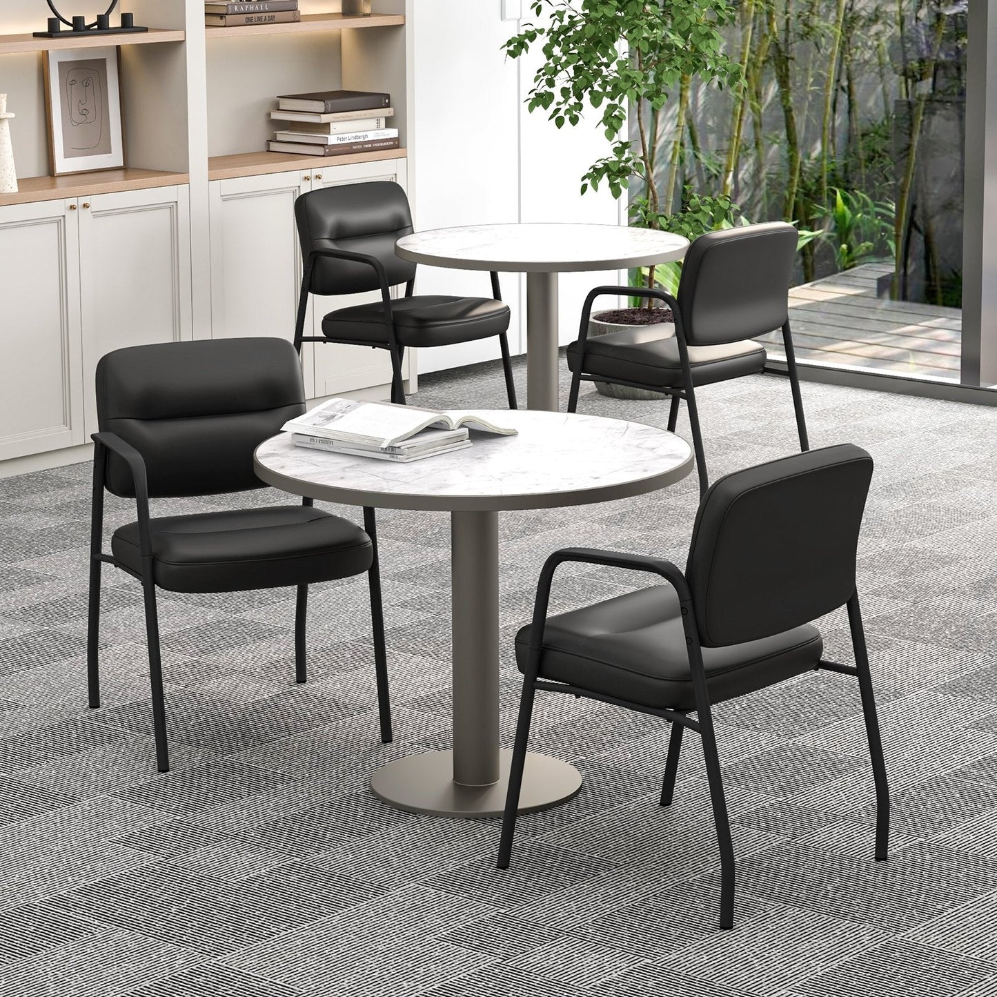 Set of 4,Waiting Room Guest Chair with Mixed PU Leather and Integrated Armrests-Black (Assembled)