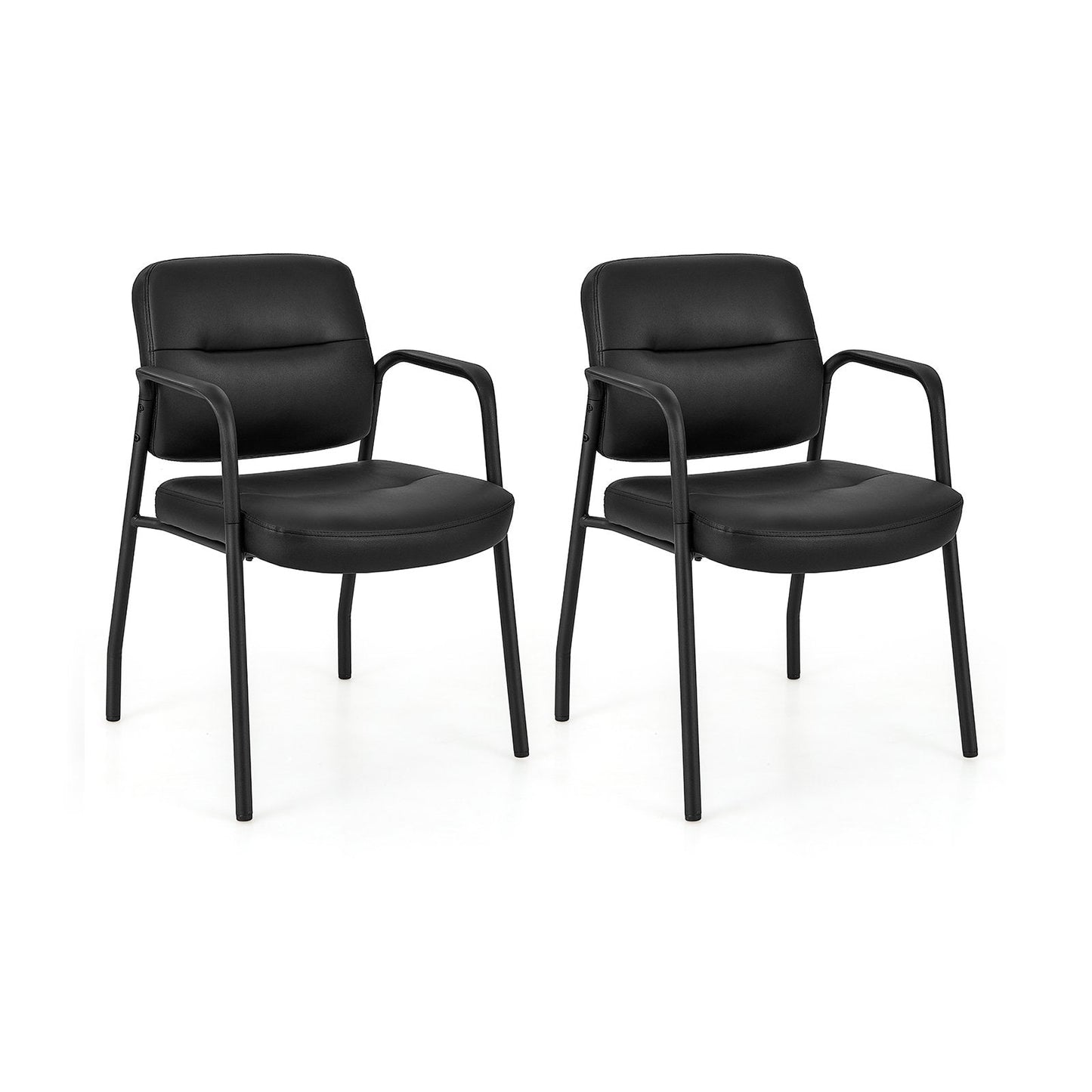 Set of 4,Waiting Room Guest Chair with Mixed PU Leather and Integrated Armrests-Black (Assembled)