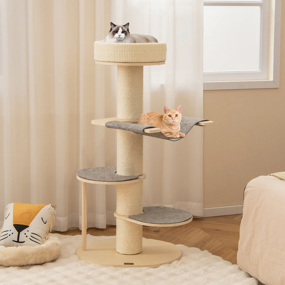 47 Inch Cat Tree for Indoor Cats with Thickened Sisal Scratching Posts-Grey, fully assembled