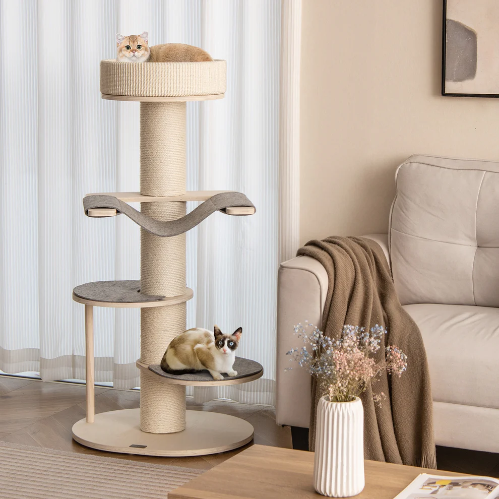 47 Inch Cat Tree for Indoor Cats with Thickened Sisal Scratching Posts-Grey, fully assembled