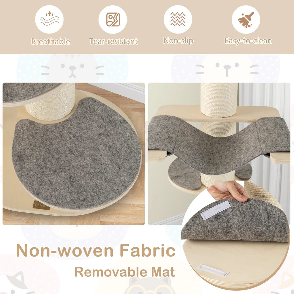 47 Inch Cat Tree for Indoor Cats with Thickened Sisal Scratching Posts-Grey, fully assembled