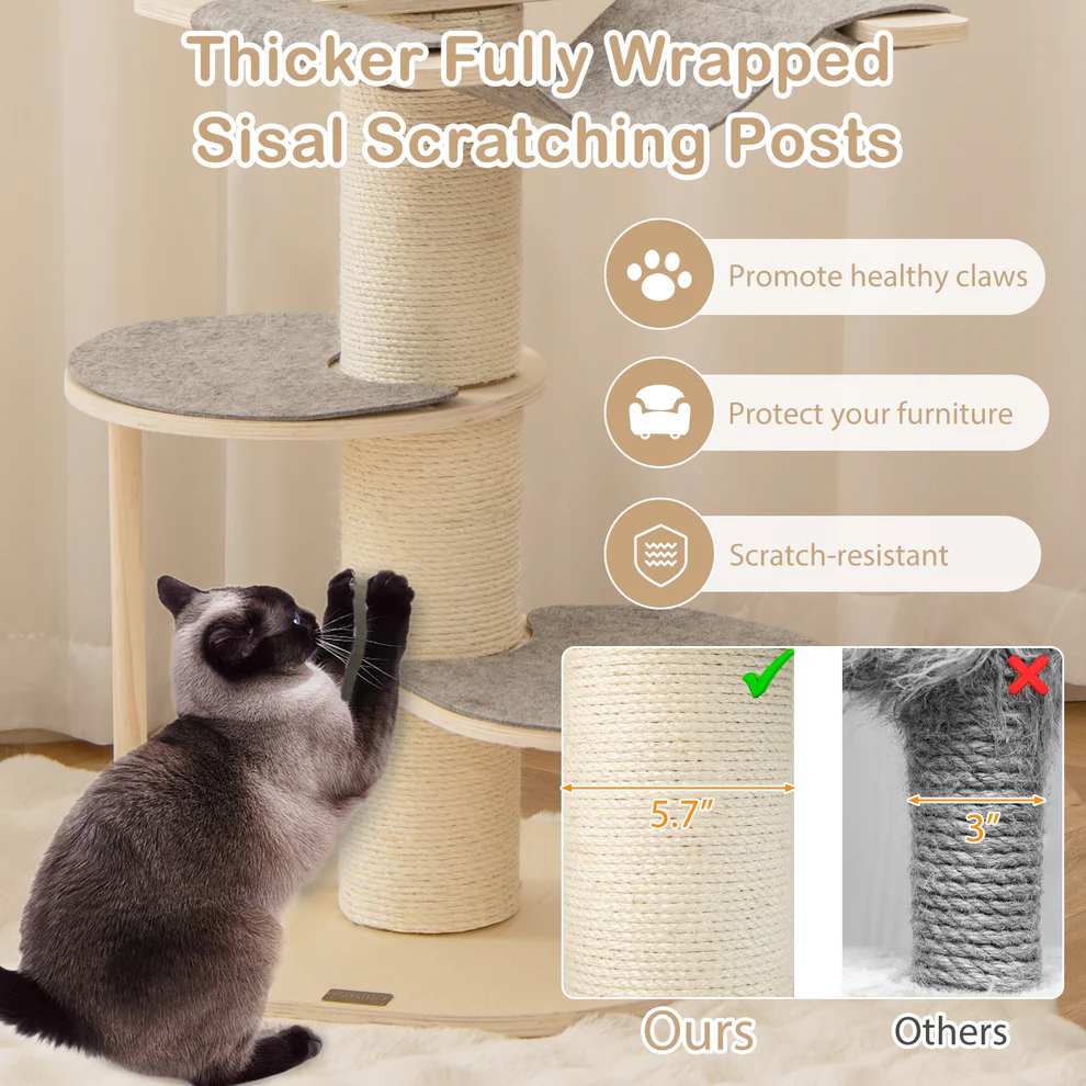 47 Inch Cat Tree for Indoor Cats with Thickened Sisal Scratching Posts-Grey, fully assembled