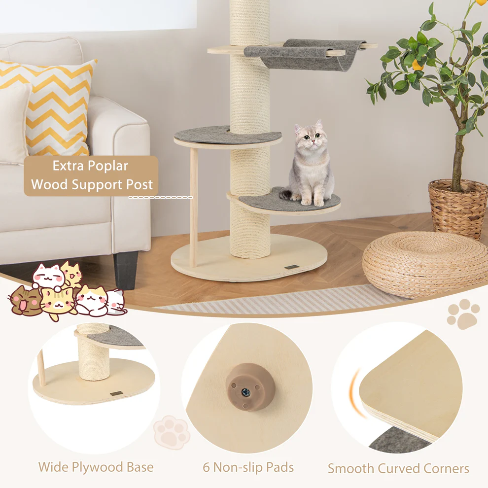 47 Inch Cat Tree for Indoor Cats with Thickened Sisal Scratching Posts-Grey, fully assembled