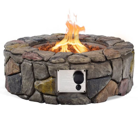 SPECIAL, 28 Inch Propane Gas Fire Pit with Lava Rocks and Protective Cover-Gray, Scratch & Dent