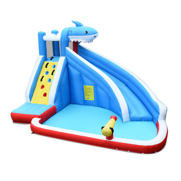 SPECIAL, Inflatable Shark Bounce House with Water Slide and Climbing Wall with BLOWER