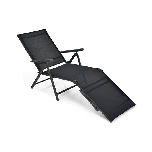 Patio Foldable Chaise Lounge Chair with Backrest and Footrest-Black, Customer Return / Tested